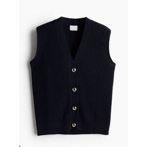 H&M Preppy Blue Rib-Knit Button-up Sweater Vest Size Small